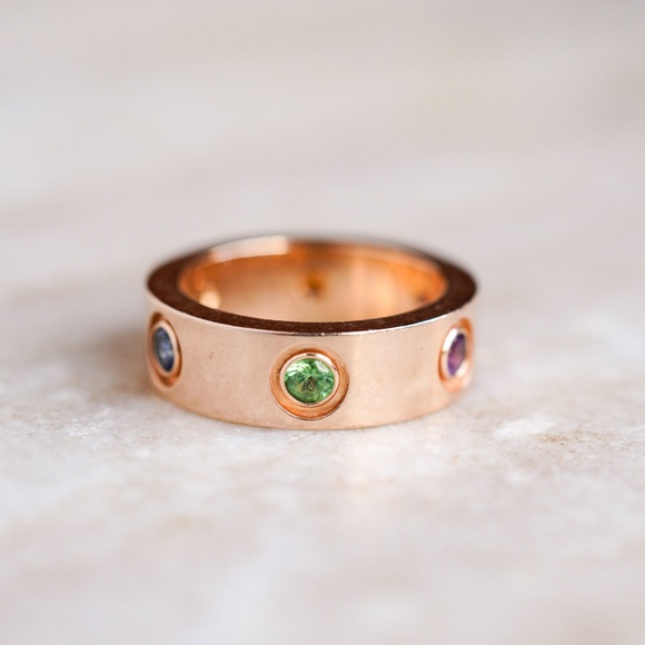Rare Cartier 18k Rose Gold Colored Gemstones Love Ring Size 46 - B4087800 - Picture 7 of 8